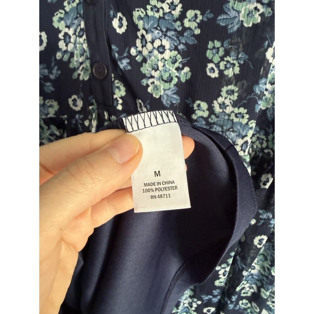 Ophelia Roe Floral Babydoll Dress Blue Sheer Boho Flowy M Cottagecor Tunic - Picture 3 of 9